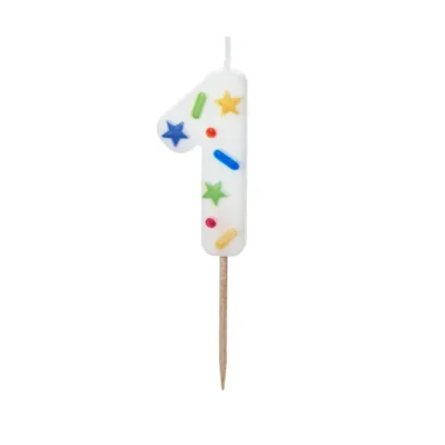 Birthday Candle Number 1, white confetti, 5.5cm