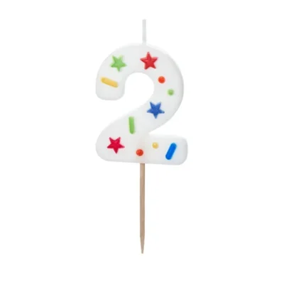 Birthday Candle Number 2, white confetti, 5.5cm