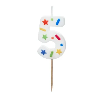 Birthday Candle Number 5, white confetti, 5.5cm