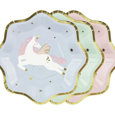 Unicorn plates, mix, with gold trim, 18x18 cm, 6pcs