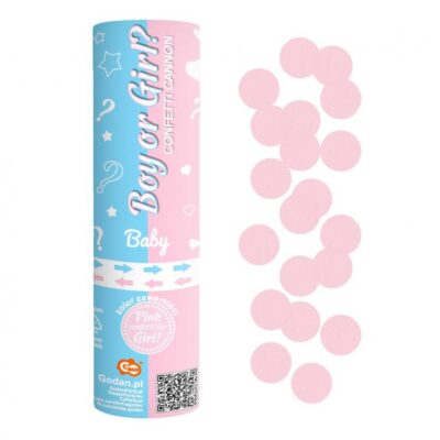 Confetti cannon Boy or Girl light pink paper circles, 15 cm