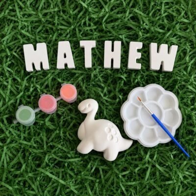 Personalised name and dinosaur painting craft kit
