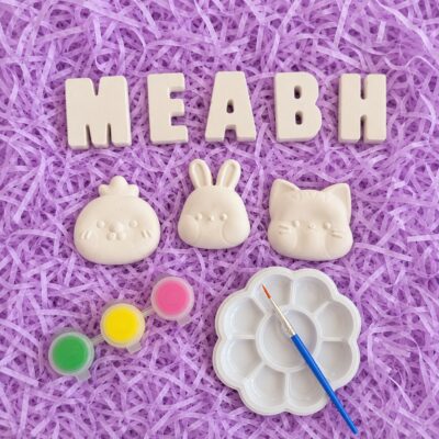 Personalised name and three figurines painting craft kit (Bunny, Chick & Cat)