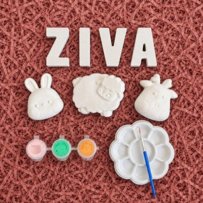 Personalised name and three figurines painting craft kit (Bunny, Sheep & Cow)
