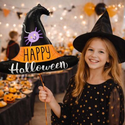 Witch Hat foil balloon with spider, 45x56cm